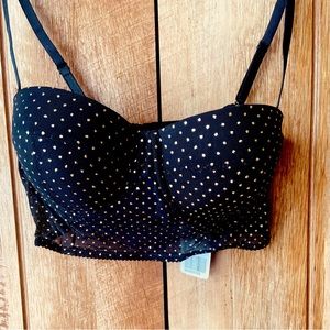 NWT Pretty Little Black with Gold Glitter Polka Dots Bralette SZ XL